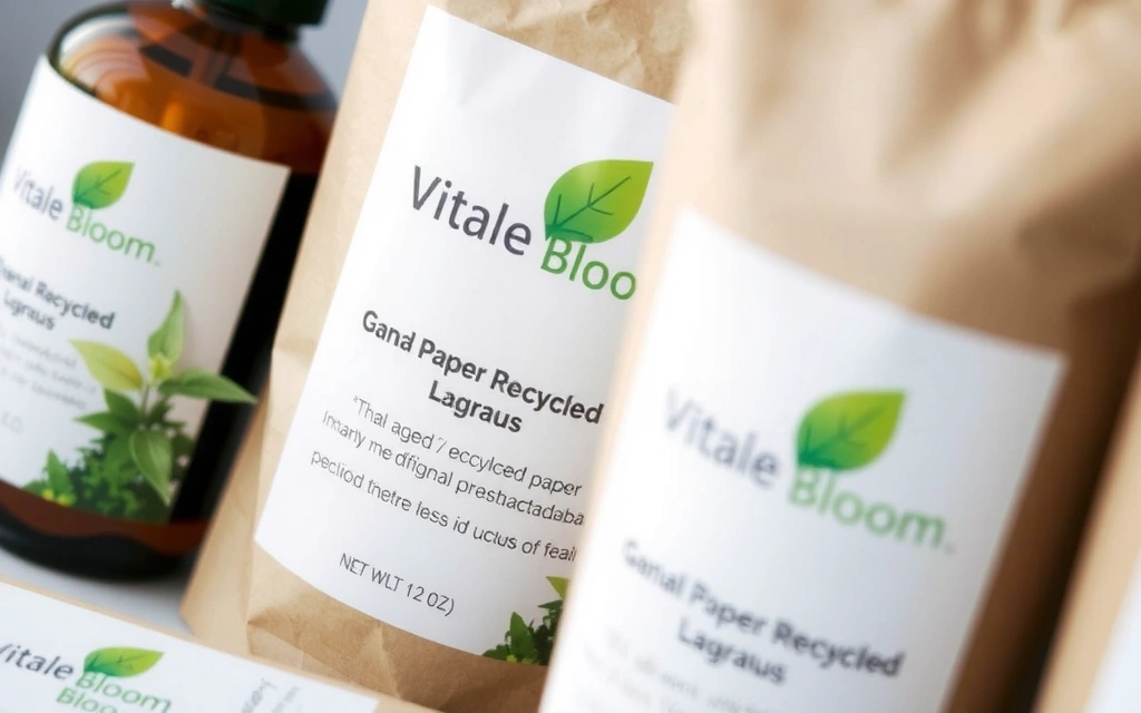 Eco-friendly packaging with a green leaf logo and recycled materials