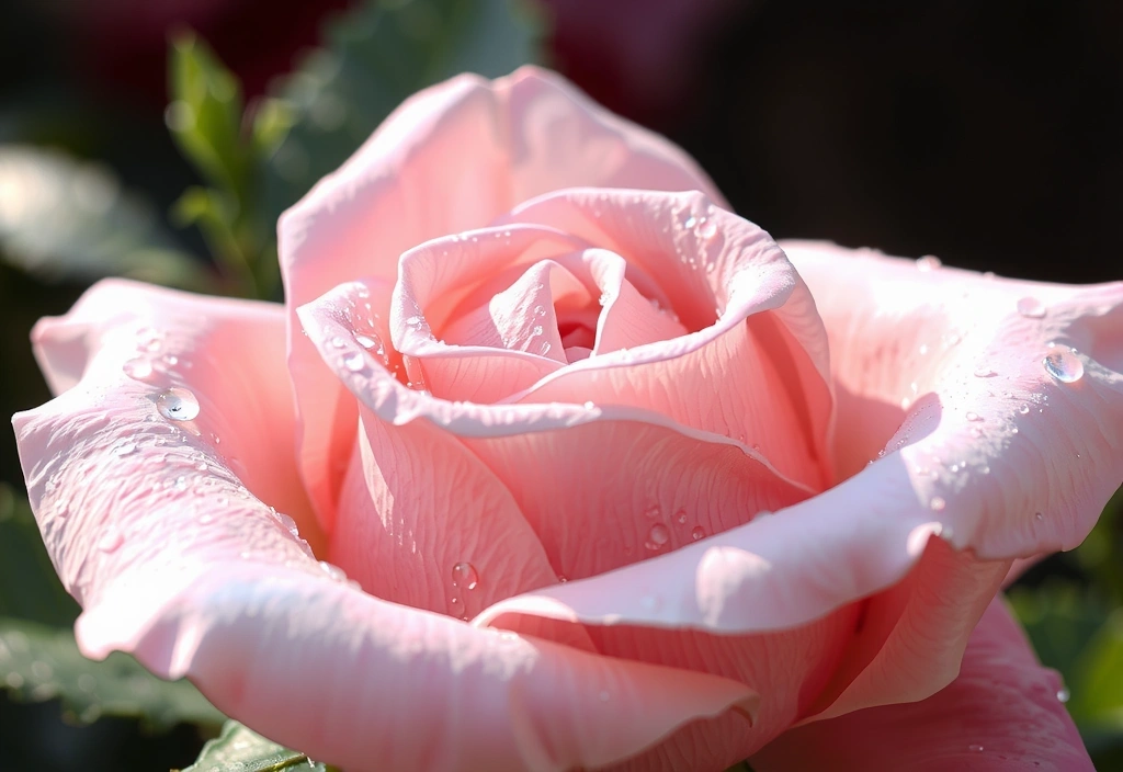 Elegant depiction of natural elements like dew drops on petals and soft light, symbolizing youth and regeneration