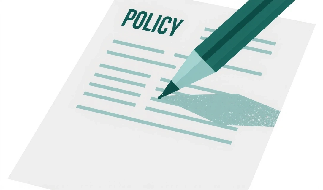 Abstract illustration of a document with a pen, representing policy updates and legal changes.